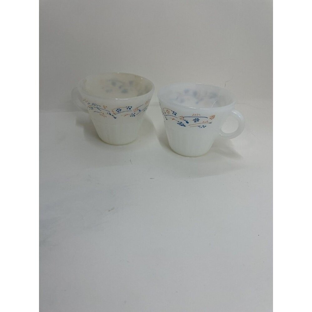 Termocrisa Milk Glass Mugs Blue White Peach Set of 2 Vintage Retro Mexico